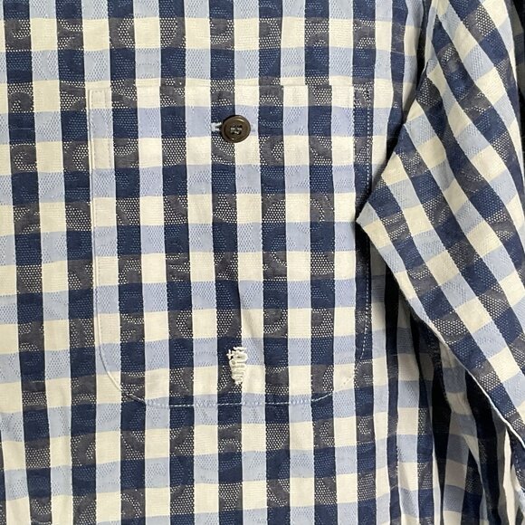 Cheq Kaku Italy Men's Navy blue Plaid Button-down, Medium - Picture 3 of 8